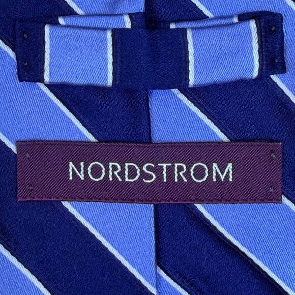 Nordstrom Mens Blue Satin Striped Tie Approx 58" Long Professional Business Form - Picture 2 of 7
